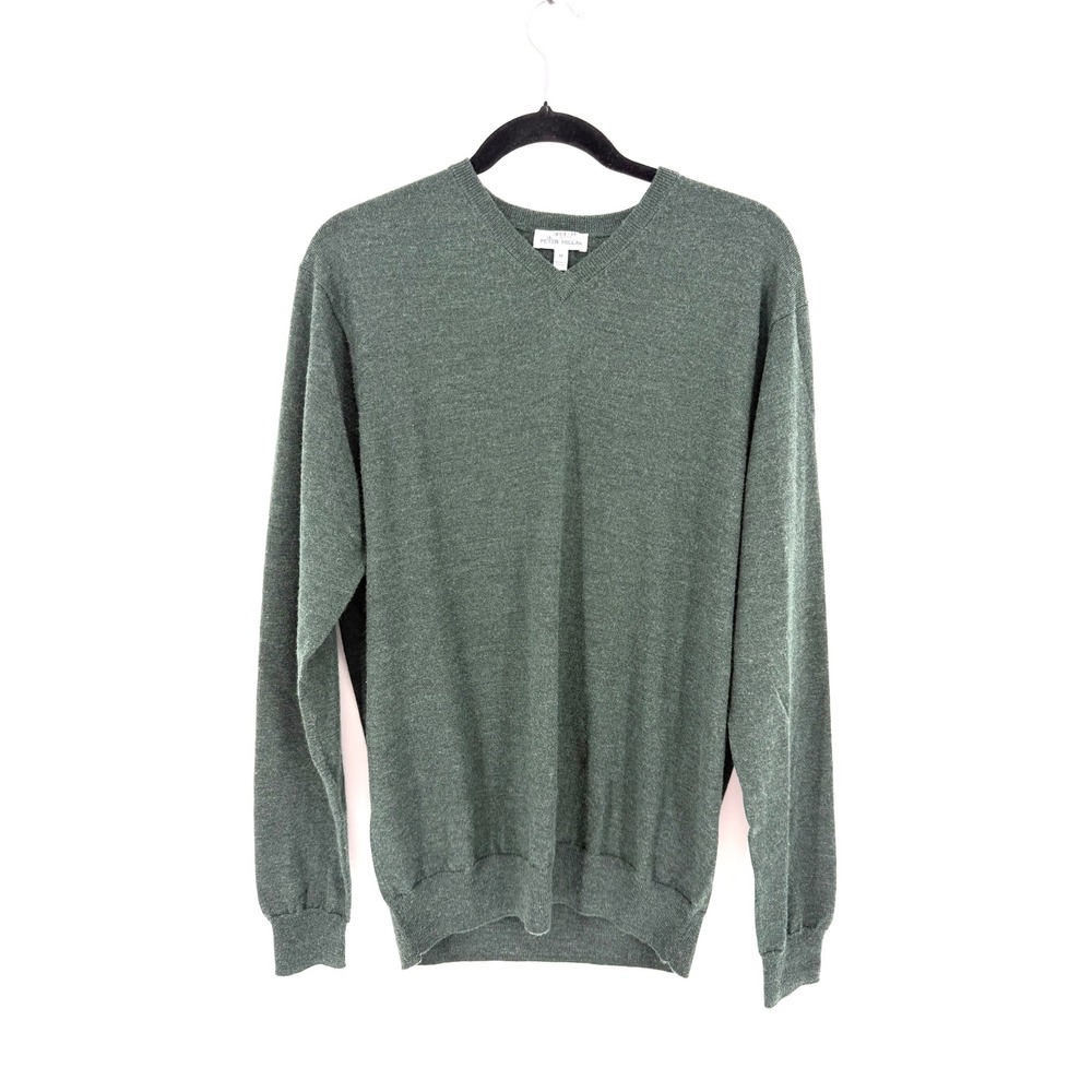 Peter Millar Mens Green Merino Wool Lyocell V-Neck Sweater Size M
